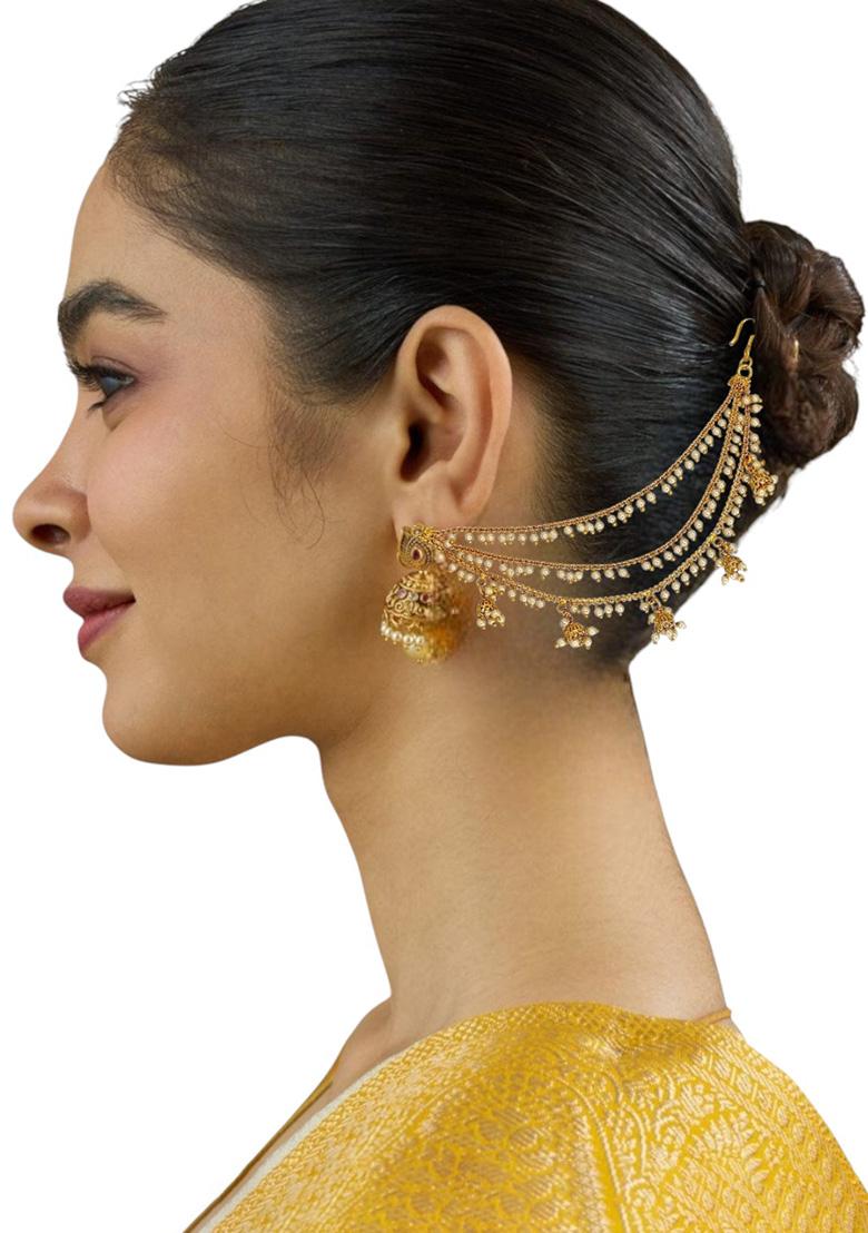 Golden Alloy Ear Chain - Indya