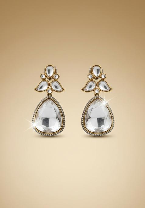 Golden Ad Stone Earrings