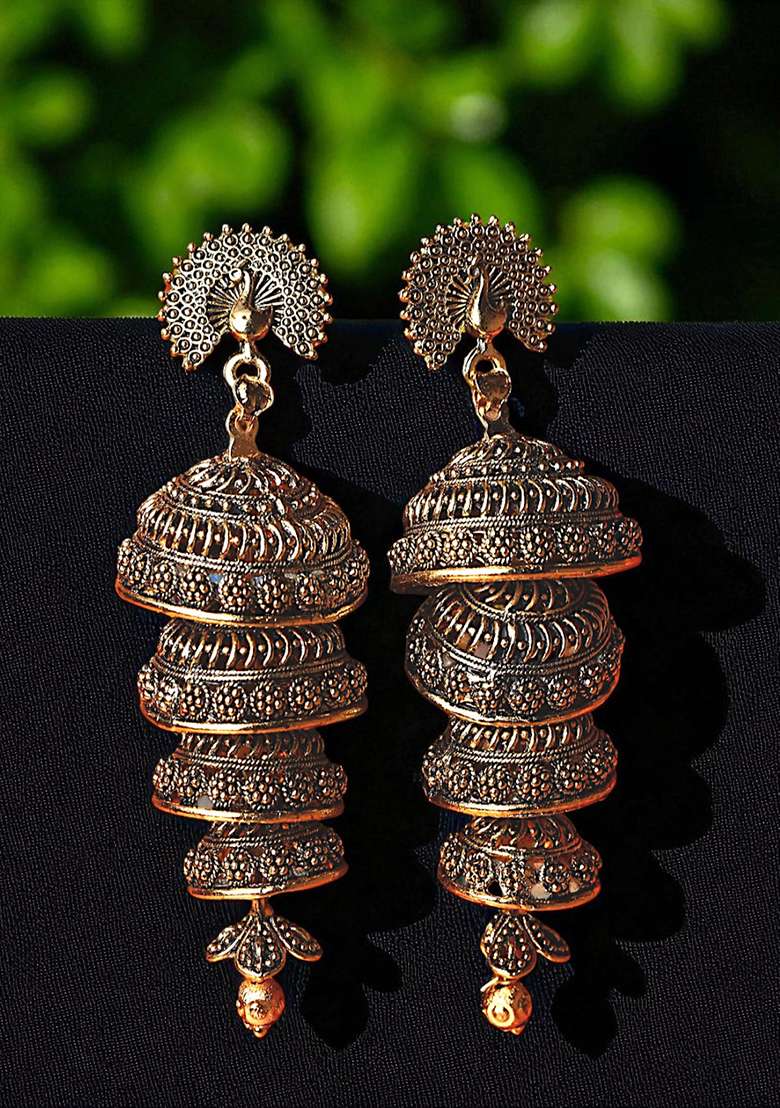 Golden Alloy Earrings - Indya