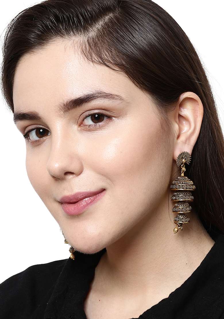 Golden Alloy Earrings - Indya