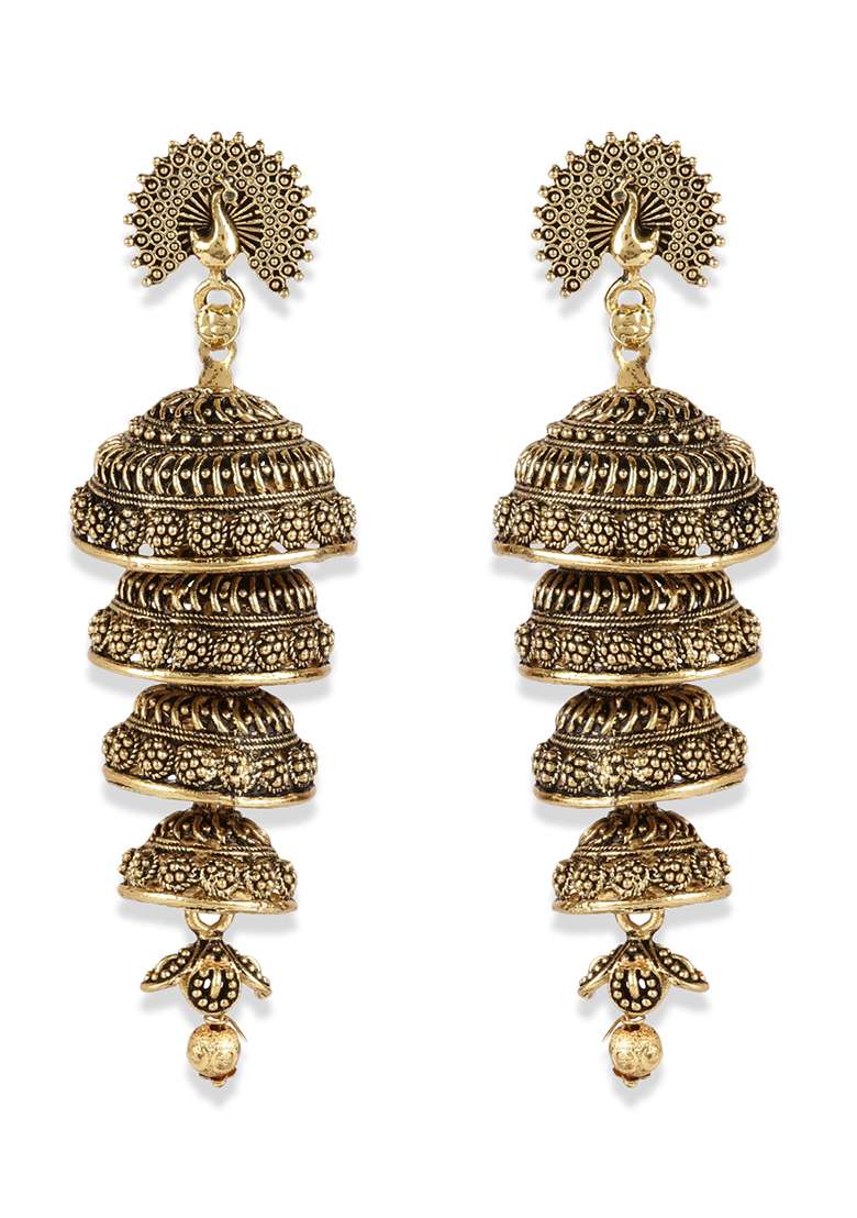 Golden Alloy Earrings - Indya