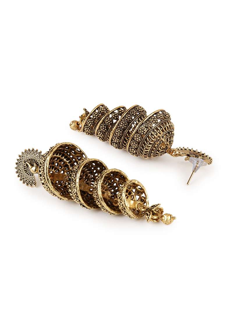 Golden Alloy Earrings - Indya