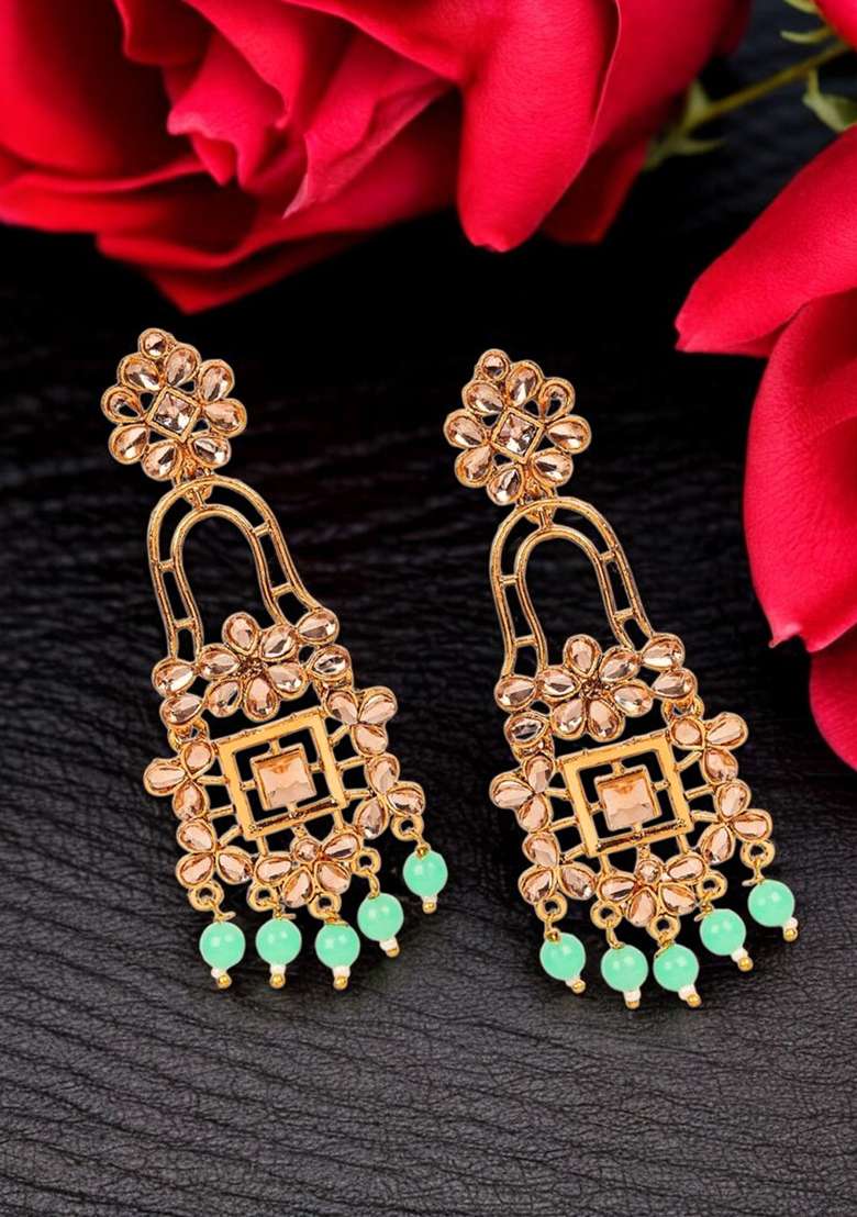 Sea Green Alloy Earrings - Indya