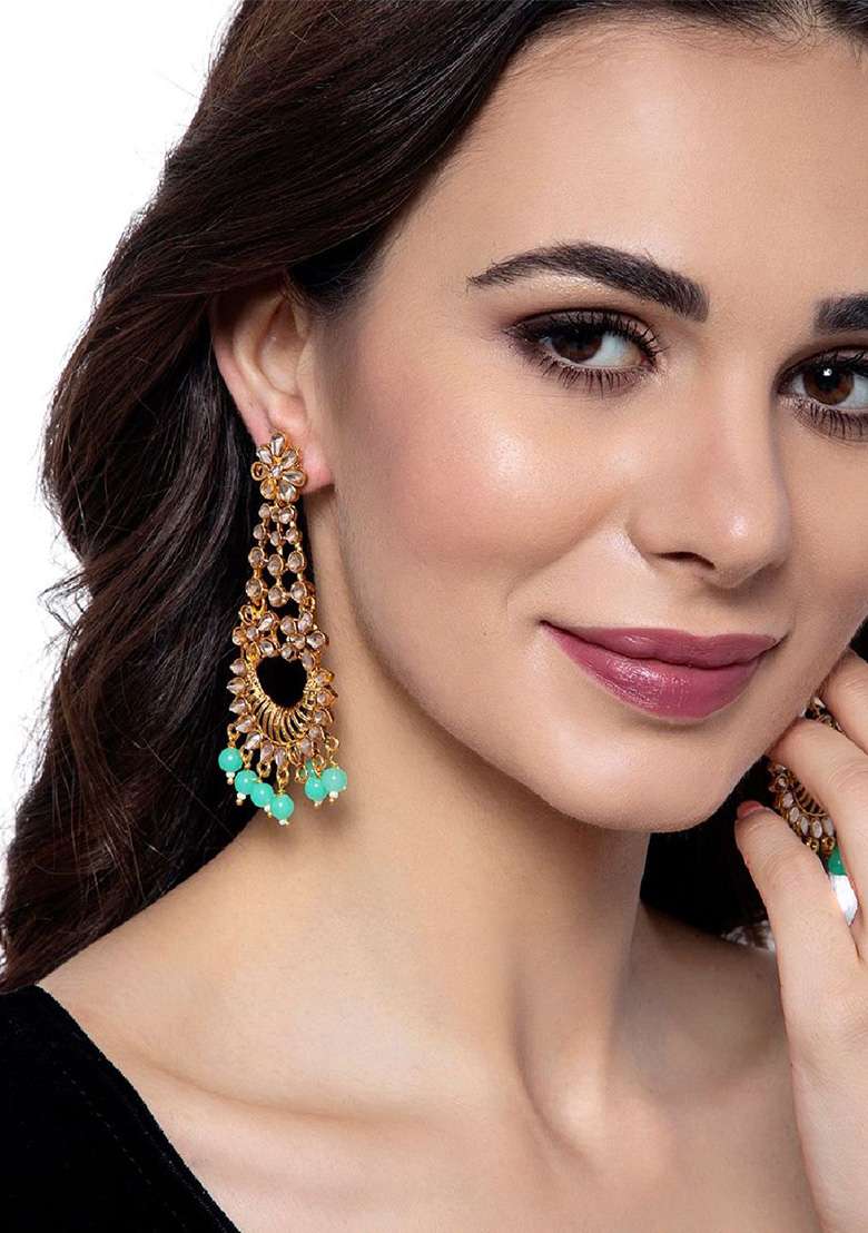 Sea Green Alloy Earrings - Indya