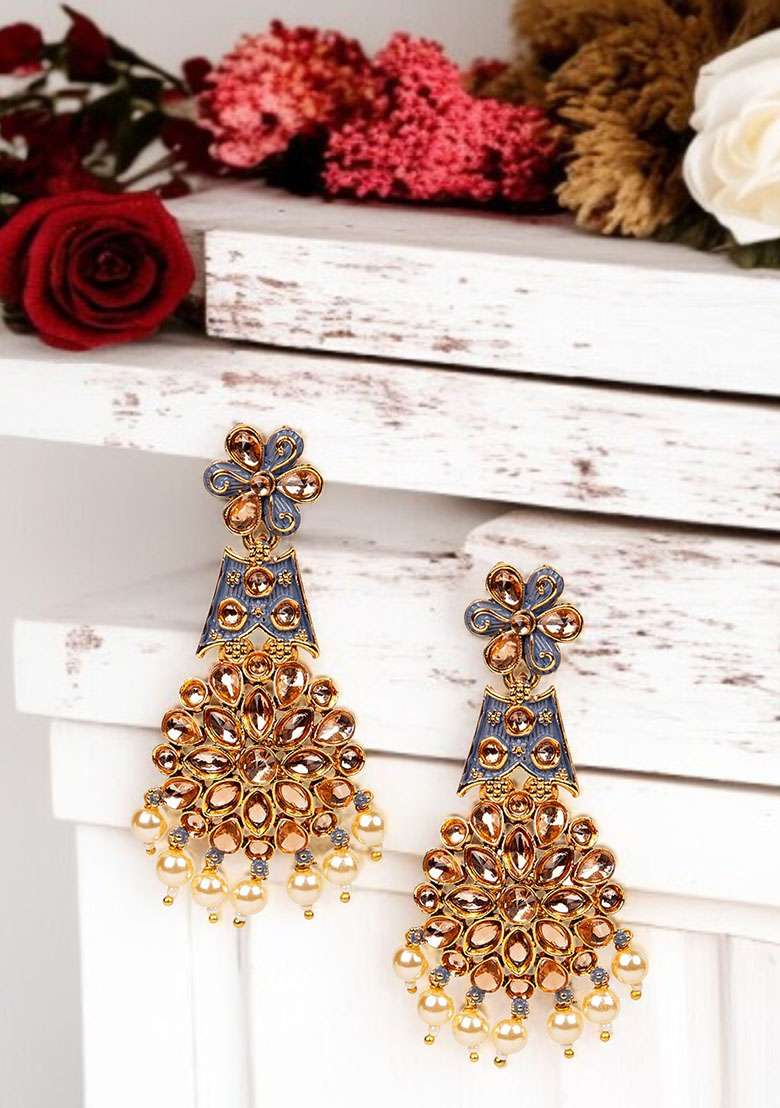Grey Alloy Earrings - Indya
