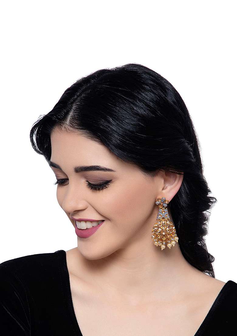 Grey Alloy Earrings - Indya