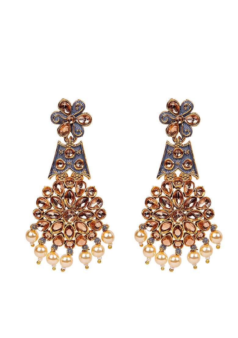 Grey Alloy Earrings - Indya