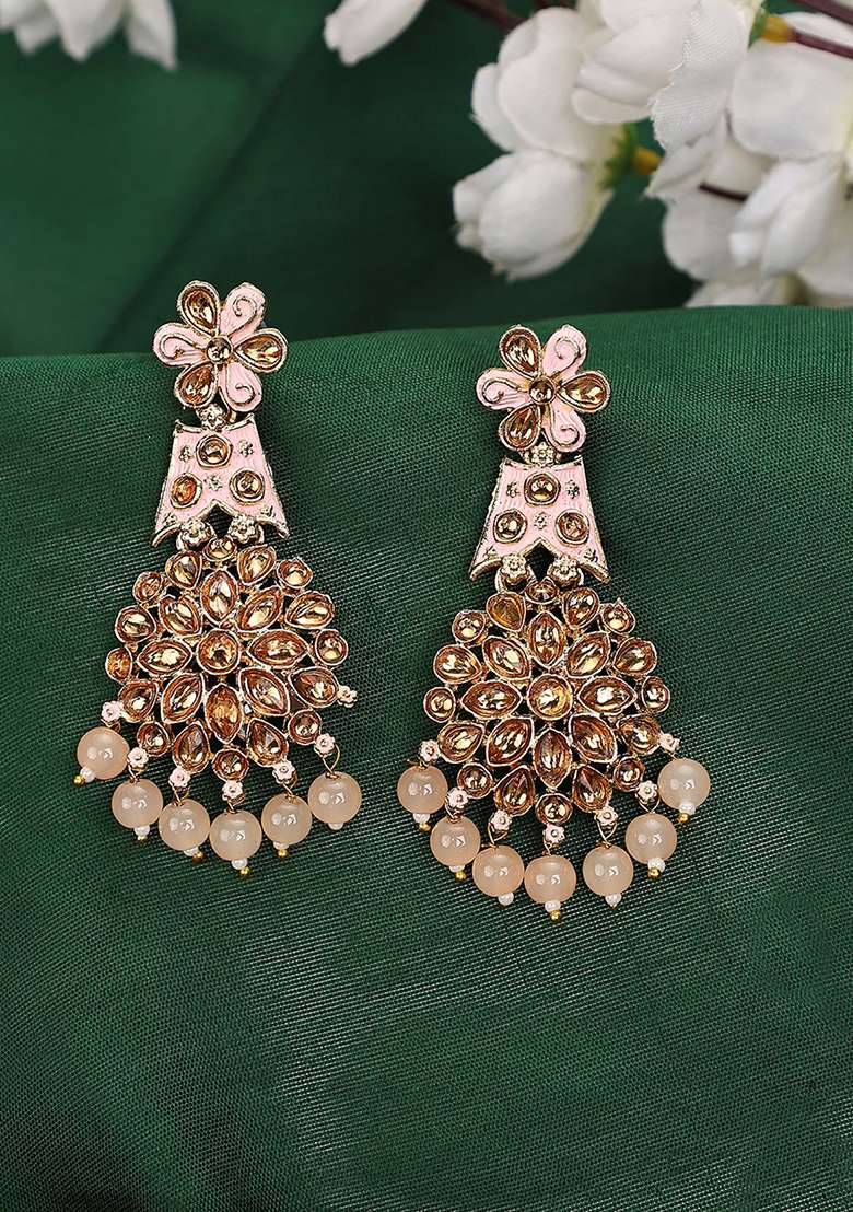 Pink Alloy Earrings - Indya