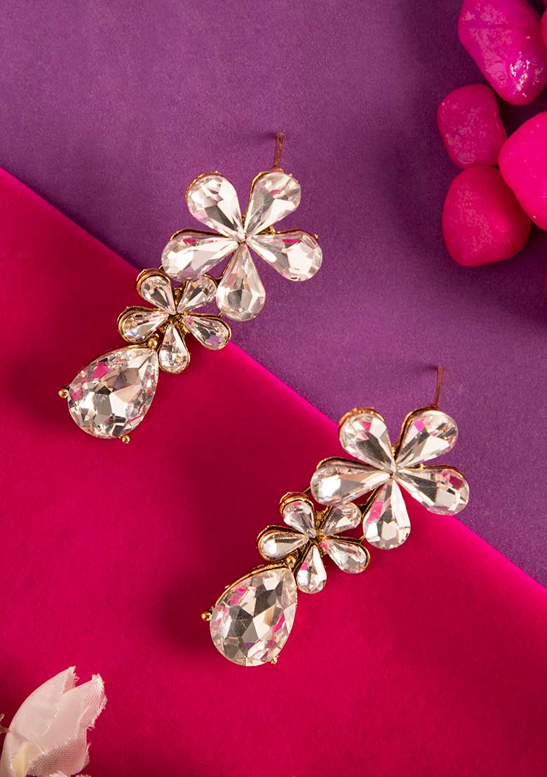 White Alloy Earrings - Indya