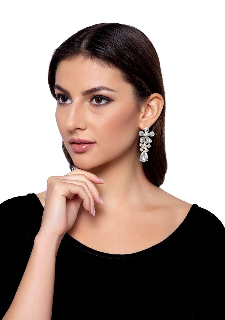 White Alloy Earrings - Indya