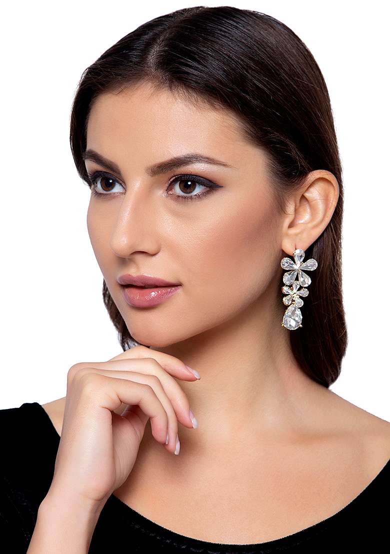 White Alloy Earrings - Indya