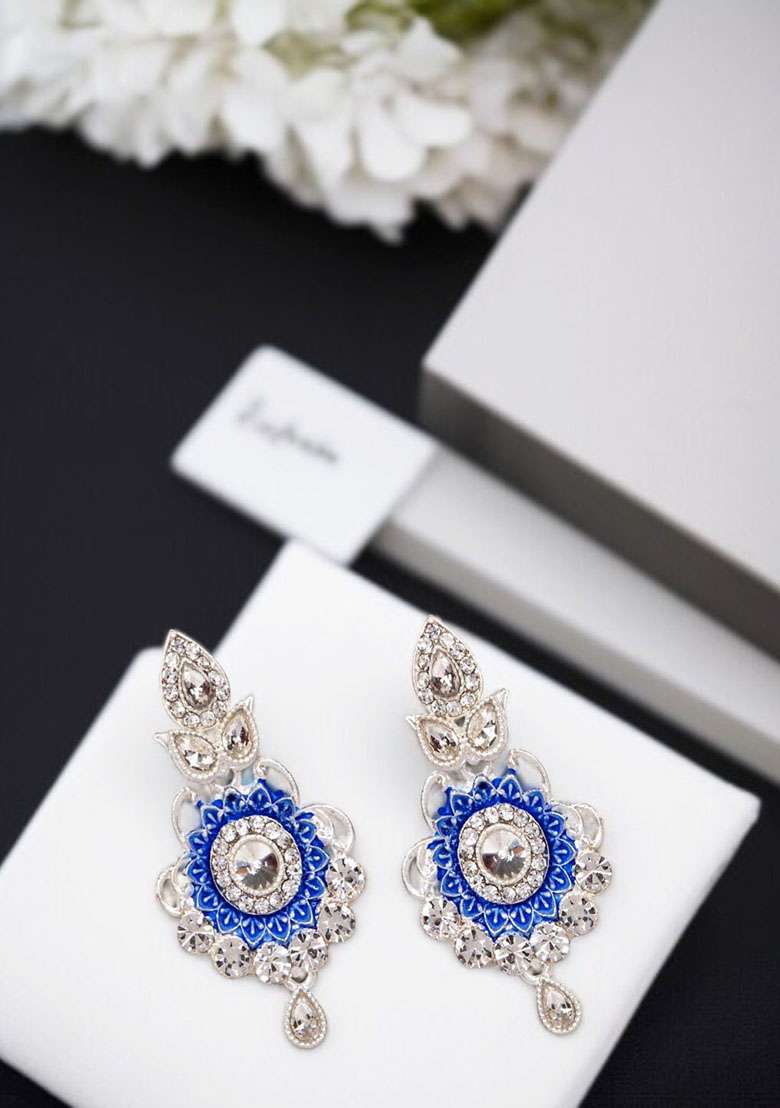 Blue Alloy Earrings - Indya