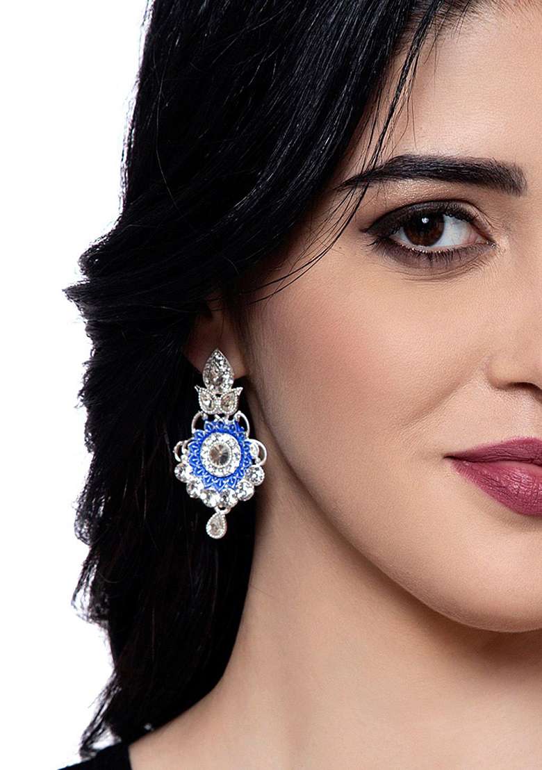 Blue Alloy Earrings - Indya