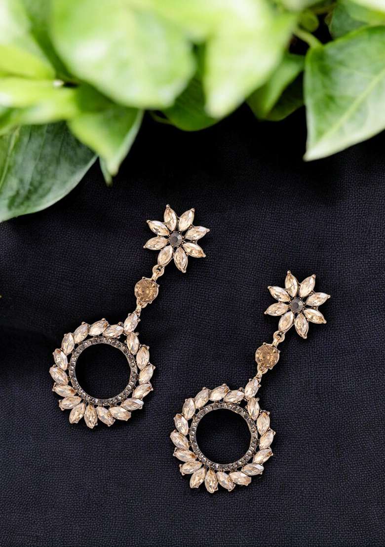 Golden Alloy Earrings - Indya
