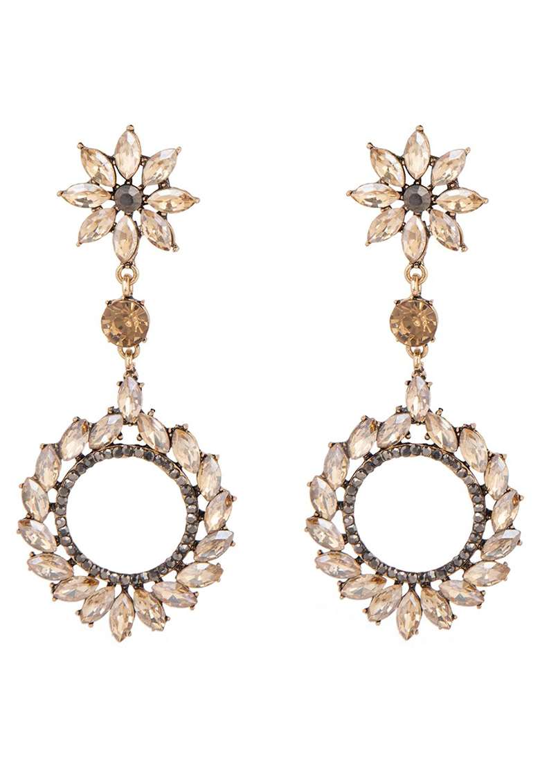 Golden Alloy Earrings - Indya
