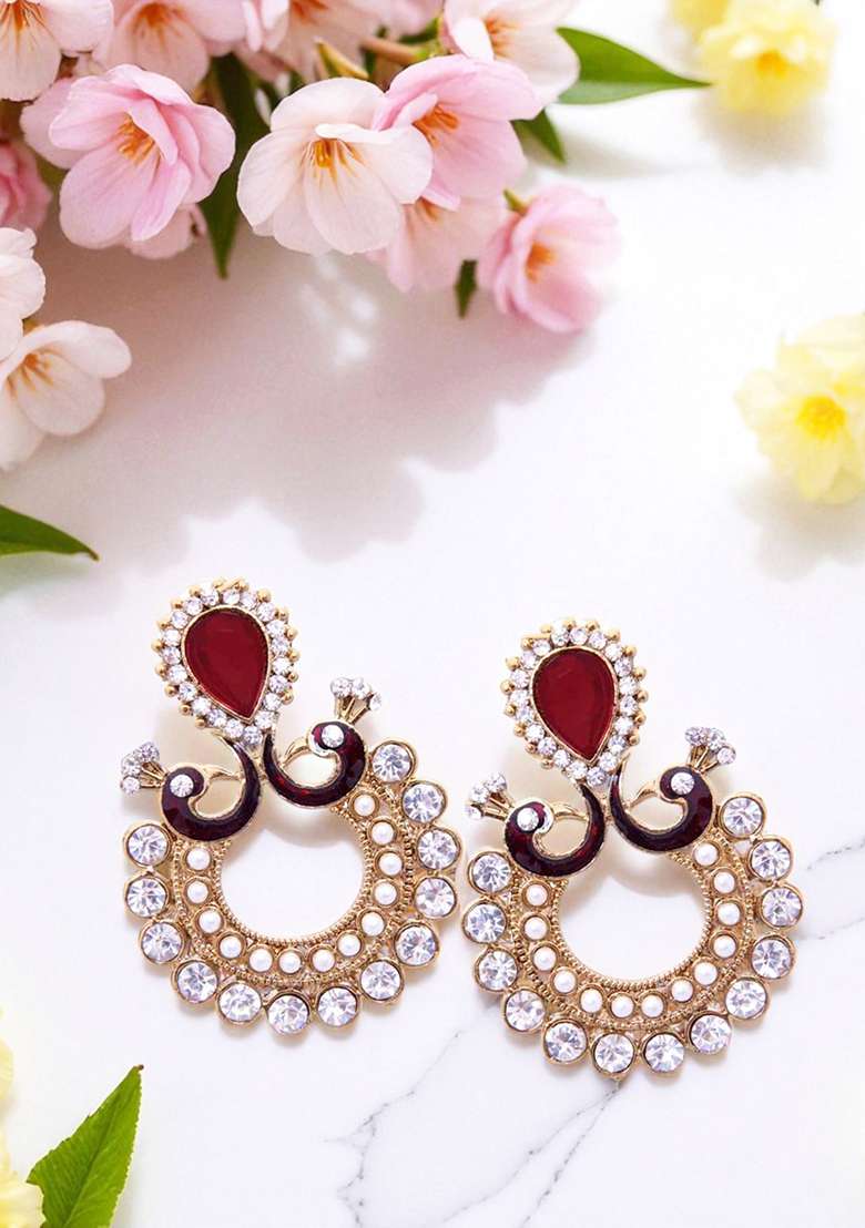 Maroon Brasso Earrings - Indya