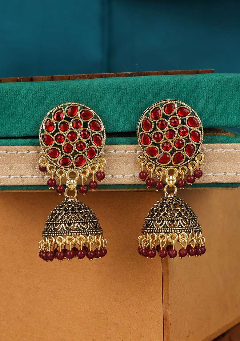 Maroon Brasso Earrings - Indya