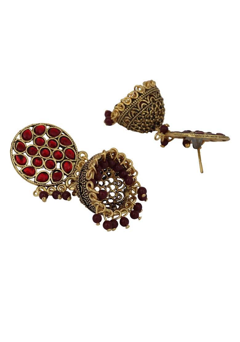 Maroon Brasso Earrings - Indya
