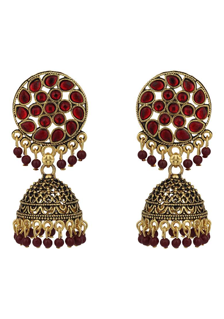 Maroon Brasso Earrings - Indya