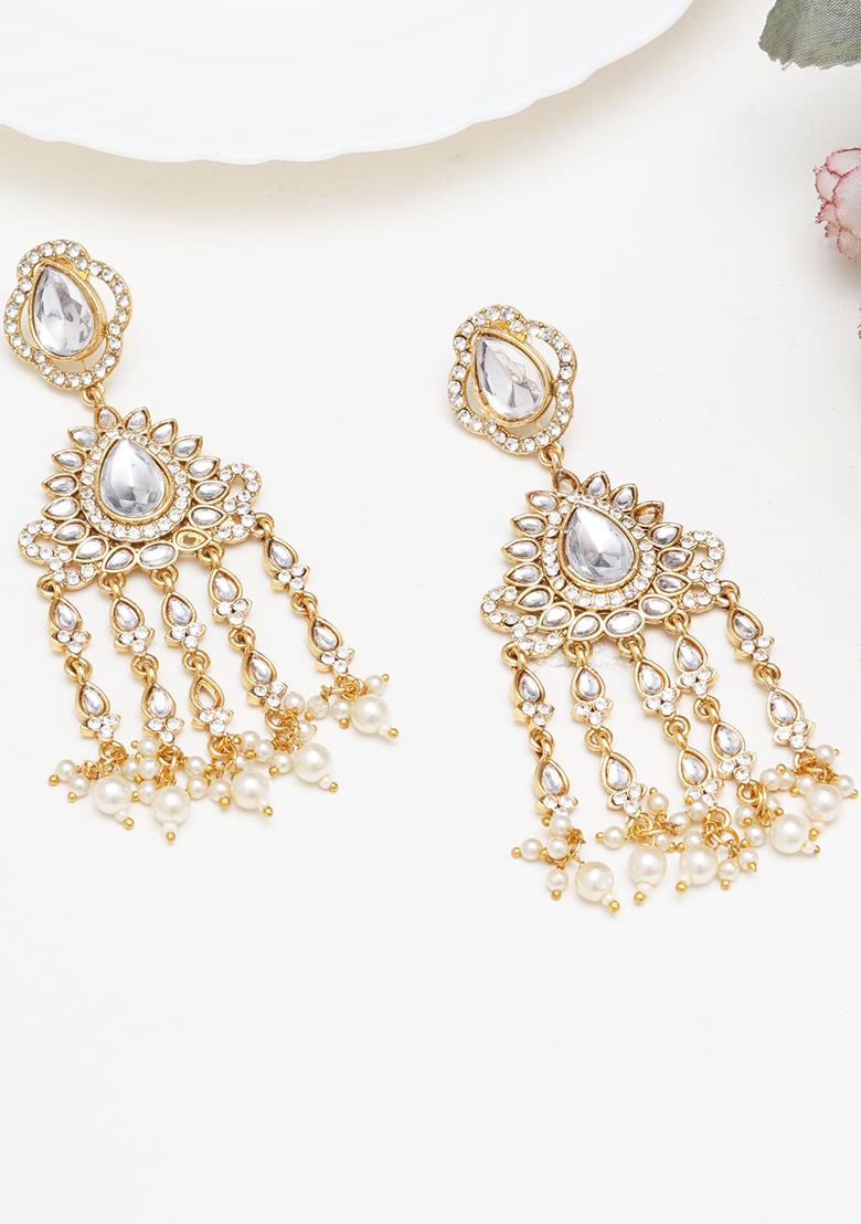 White And Golden Mixed Alloy Earring - Indya