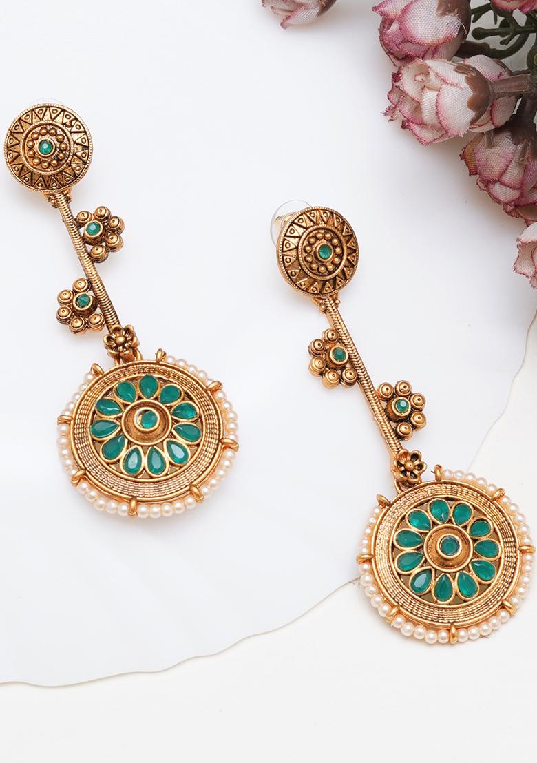 Green Mixed Alloy Earring - Indya