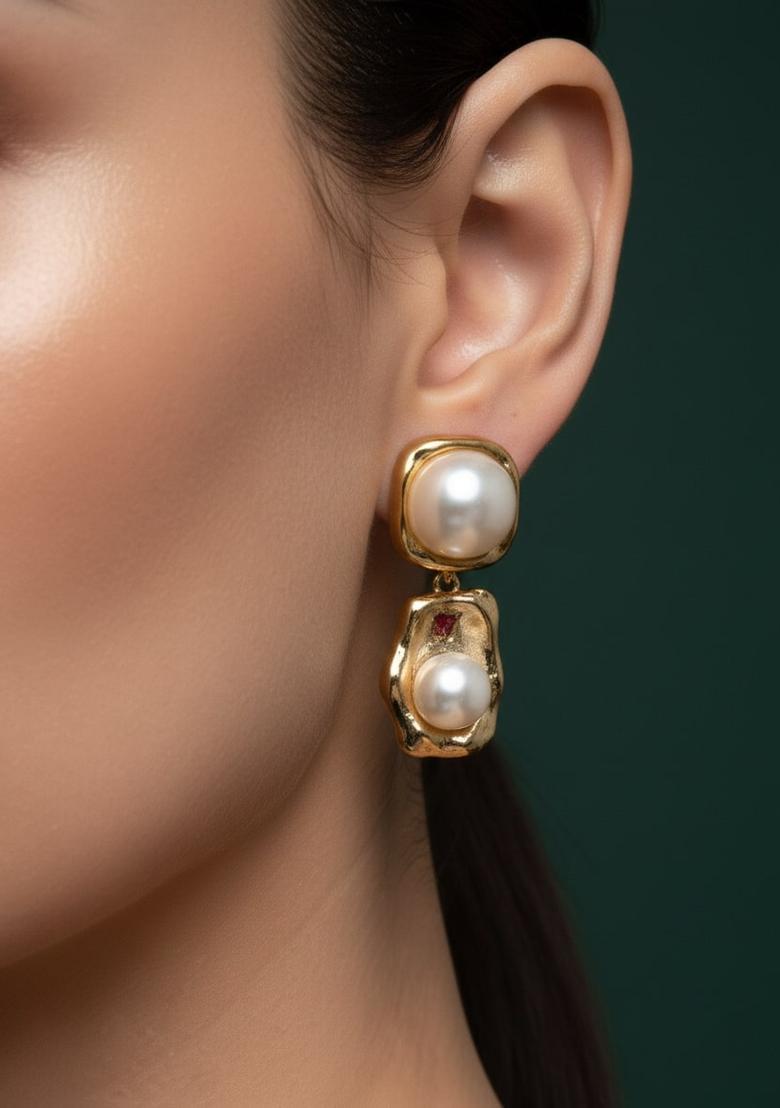 Golden Stainless Earrings Set - Indya