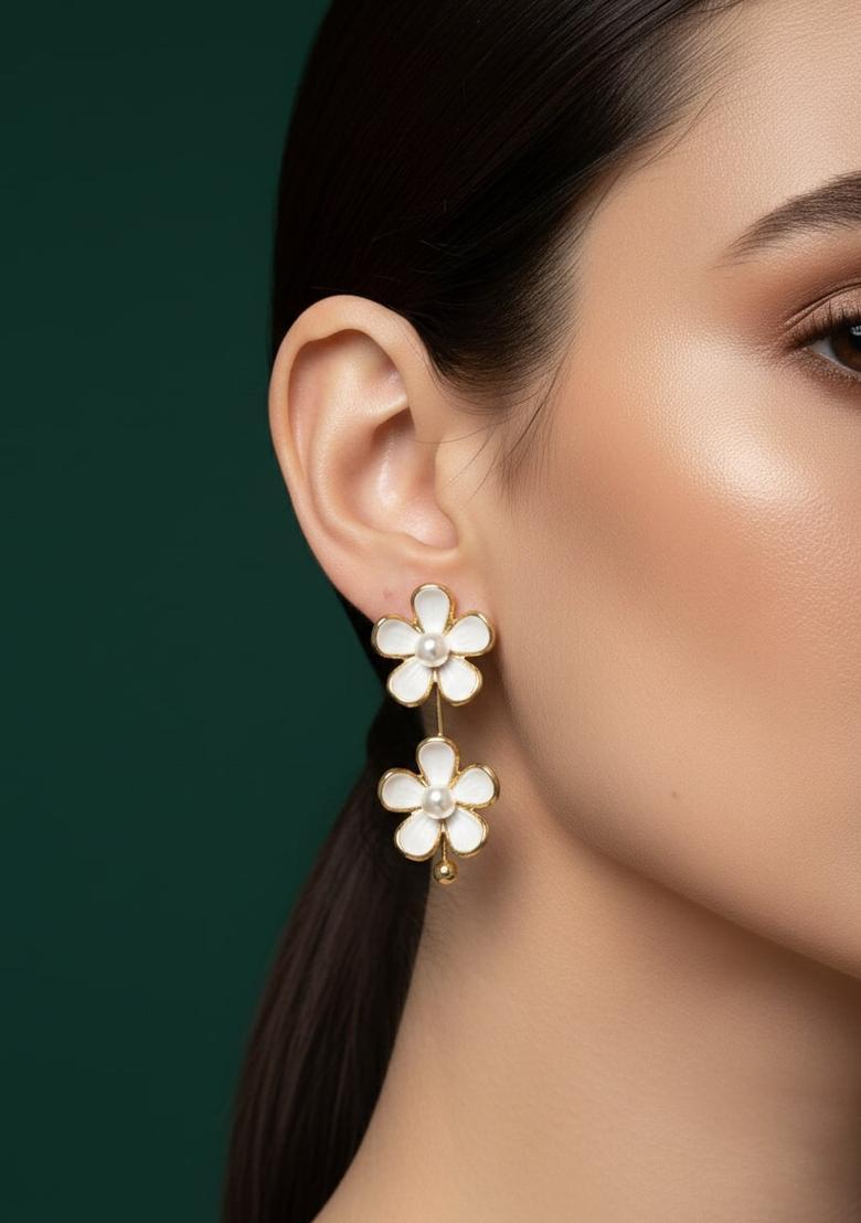 White Stainless Earrings Set - Indya