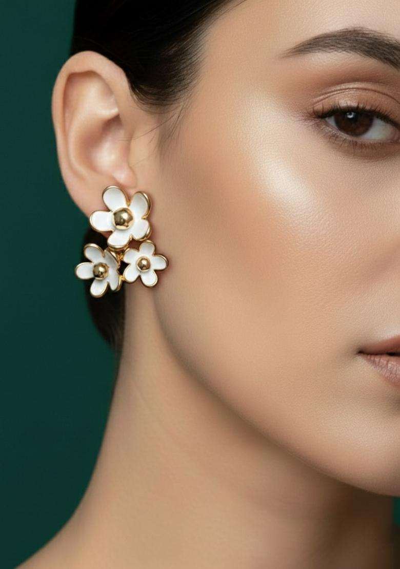 White Stainless Earrings Set - Indya