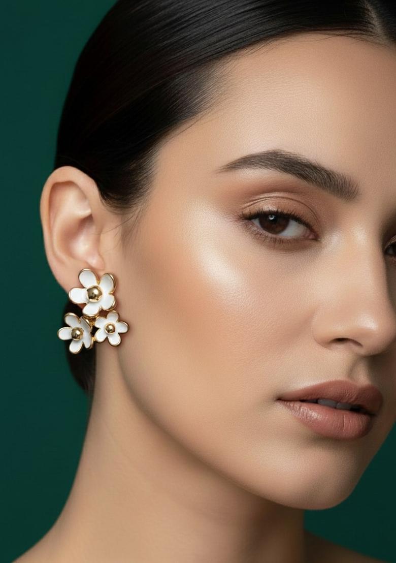 White Stainless Earrings Set - Indya