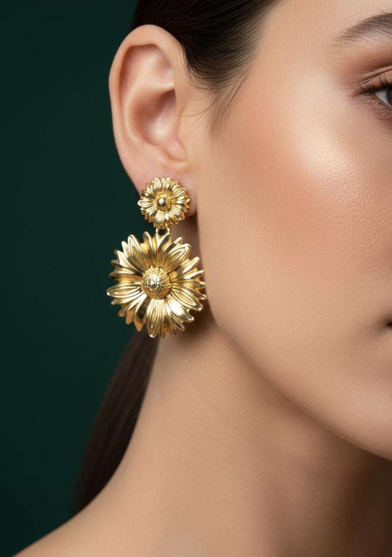 Golden Stainless Earrings Set - Indya