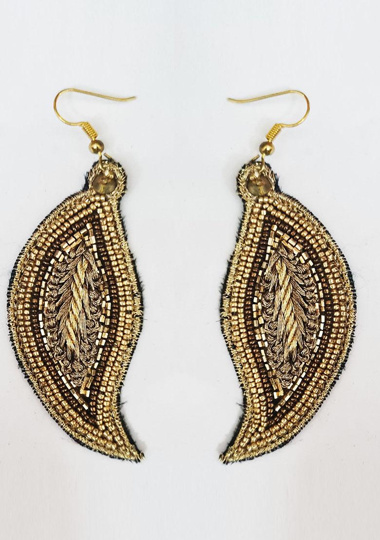 Golden Faric Metal Earrings - Indya
