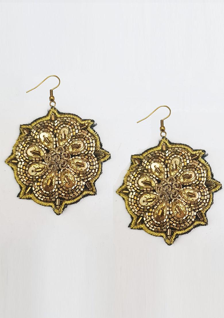 Golden Faric Metal Earrings - Indya