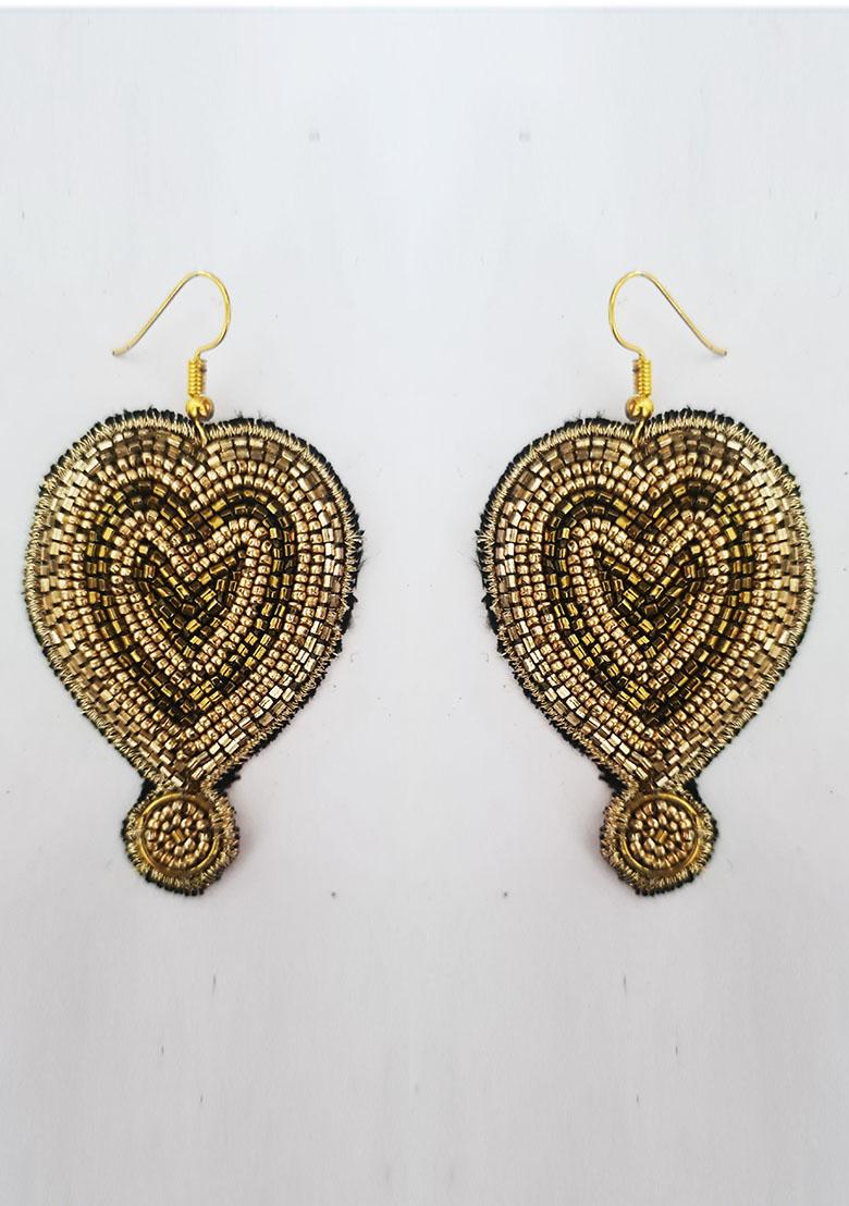 Golden Faric Metal Earrings - Indya