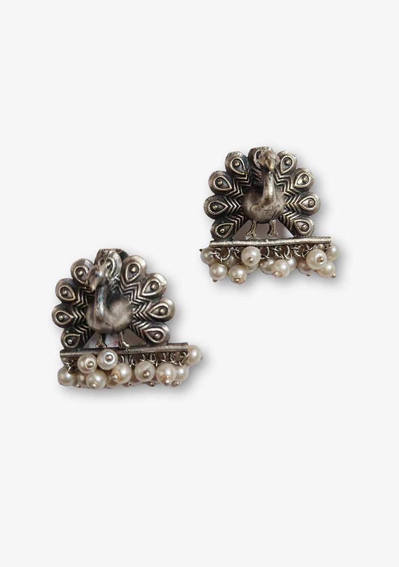 Silver Brass Earrings - Indya