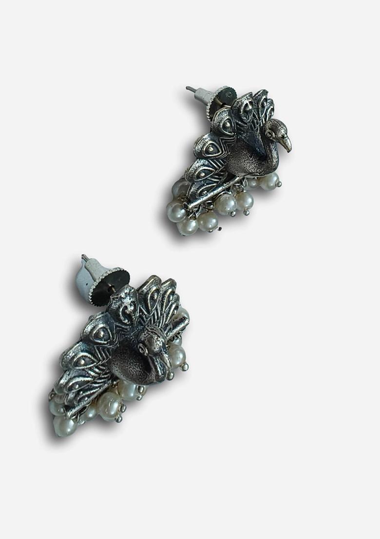 Silver Brass Earrings - Indya