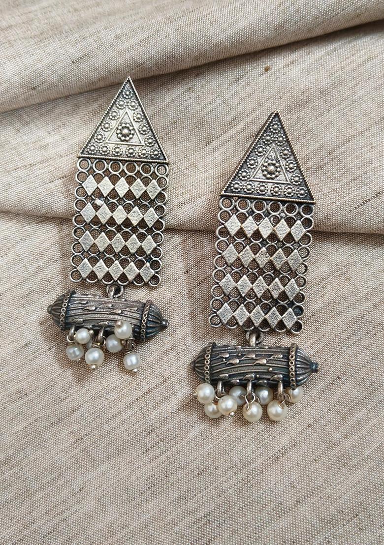 Silver Brass Earrings - Indya