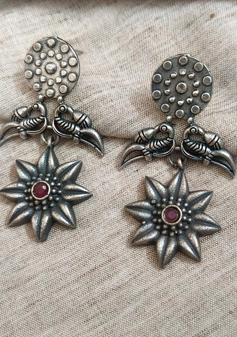 Silver Brass Earrings - Indya