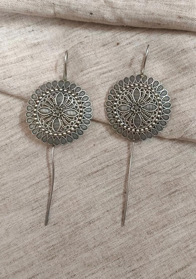 Silver Brass Earrings - Indya