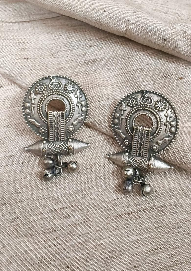 Silver Brass Earrings - Indya