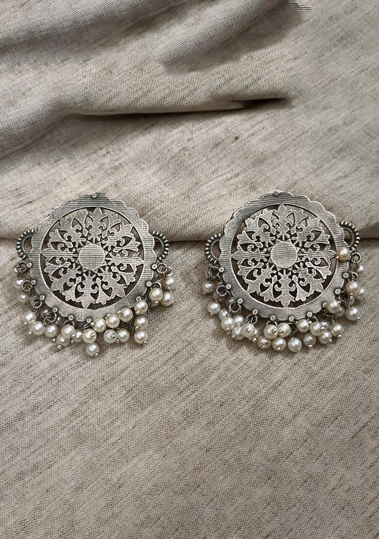 Silver Brass Earrings - Indya
