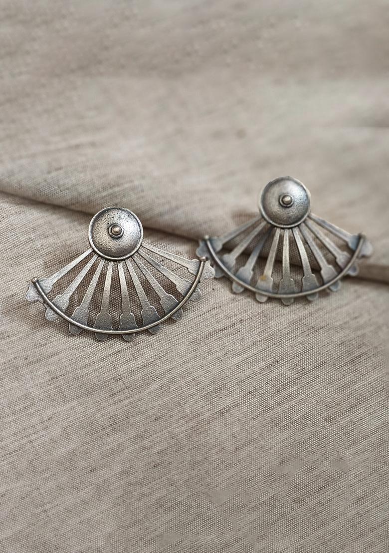 Silver Brass Earrings - Indya