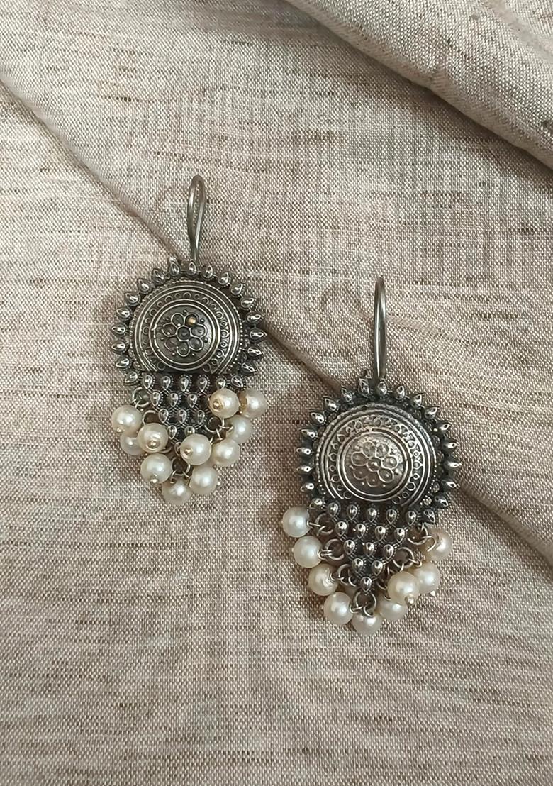 Silver Brass Earrings - Indya