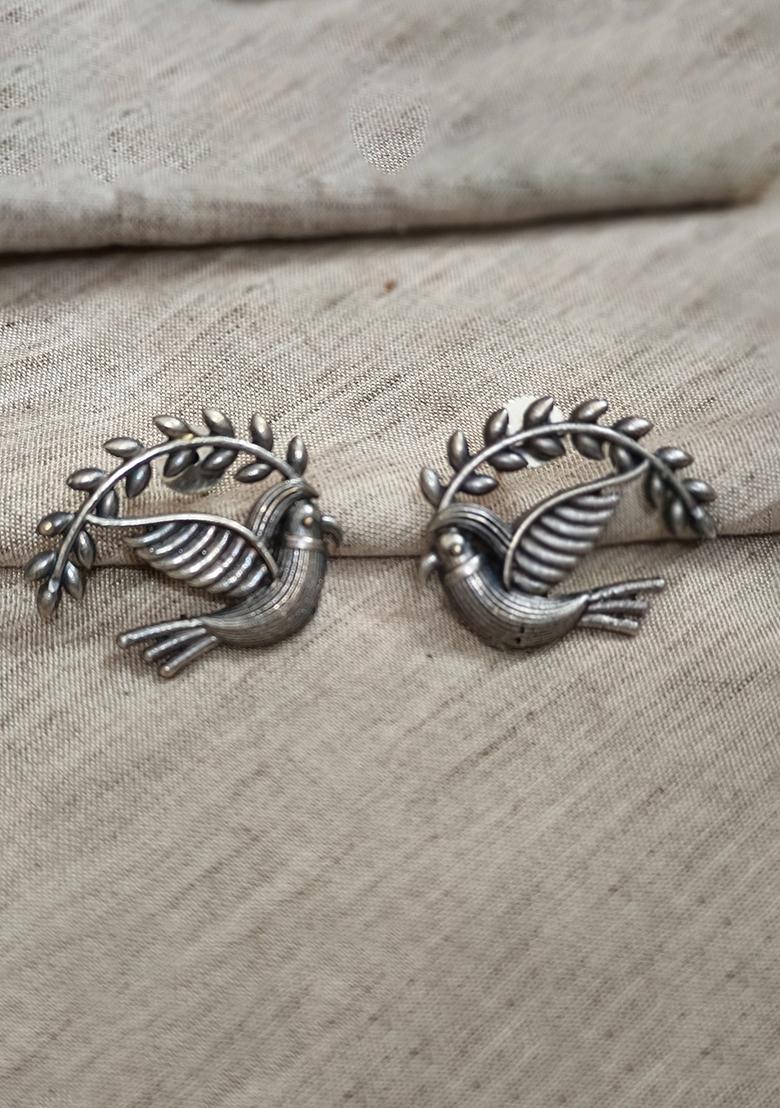 Silver Brass Earrings - Indya