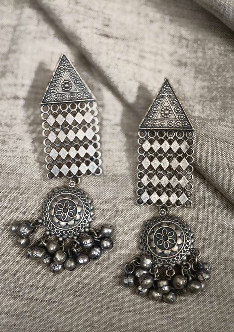 Silver Brass Earrings - Indya