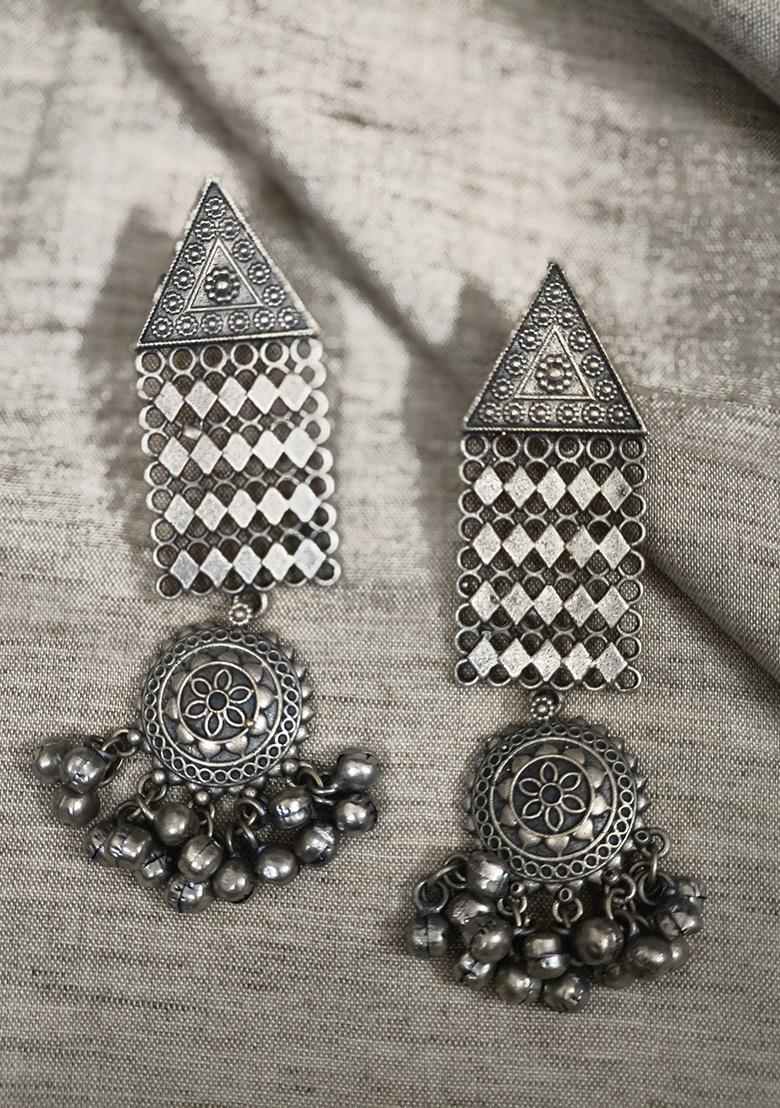 Silver Brass Earrings - Indya