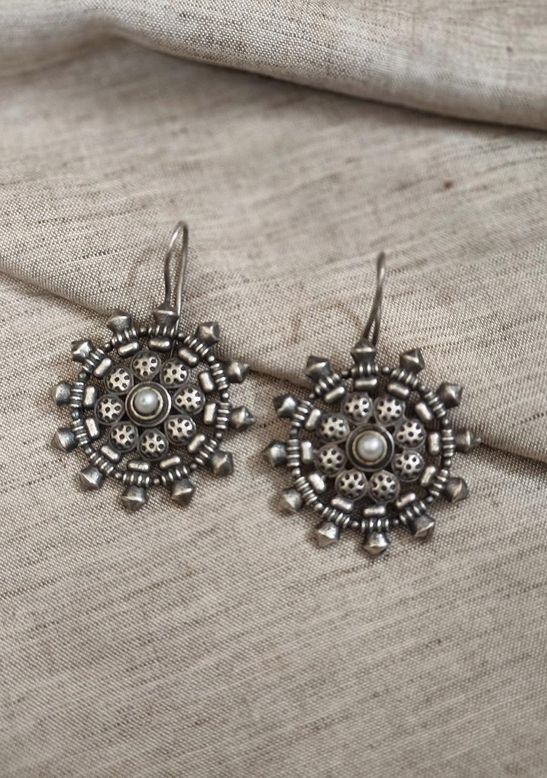 Silver Brass Earrings - Indya