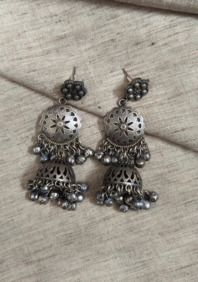 Silver Brass Earrings - Indya