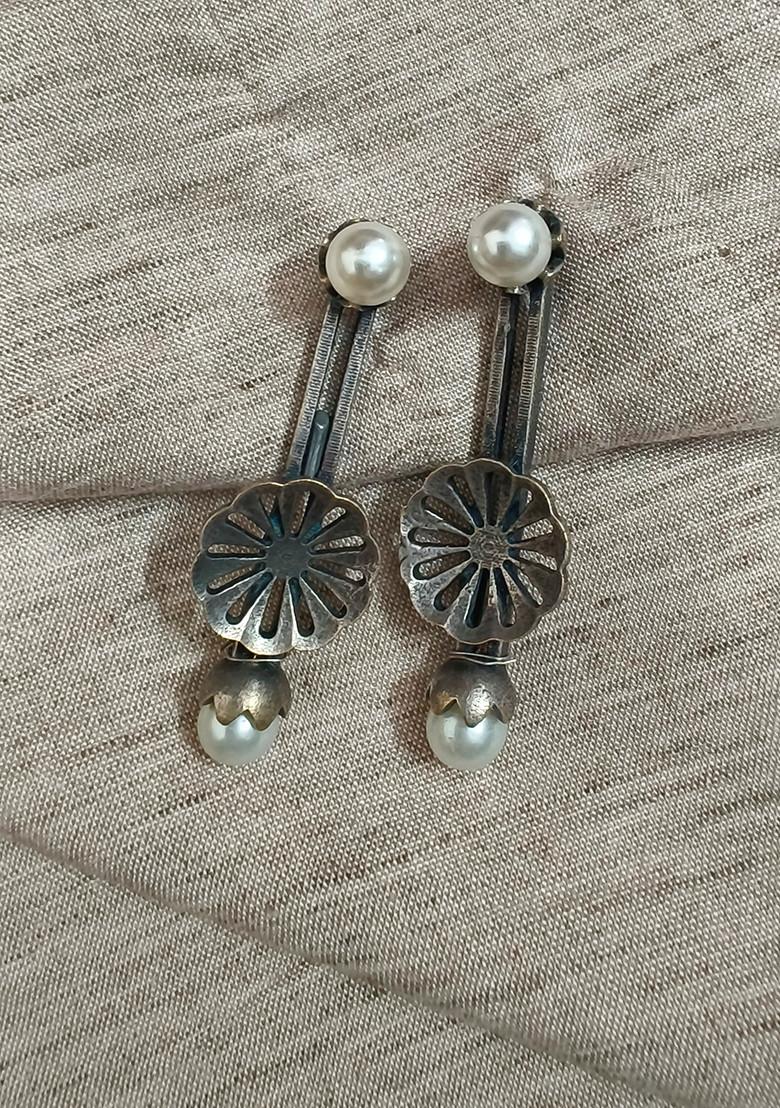 Silver Brass Earrings - Indya