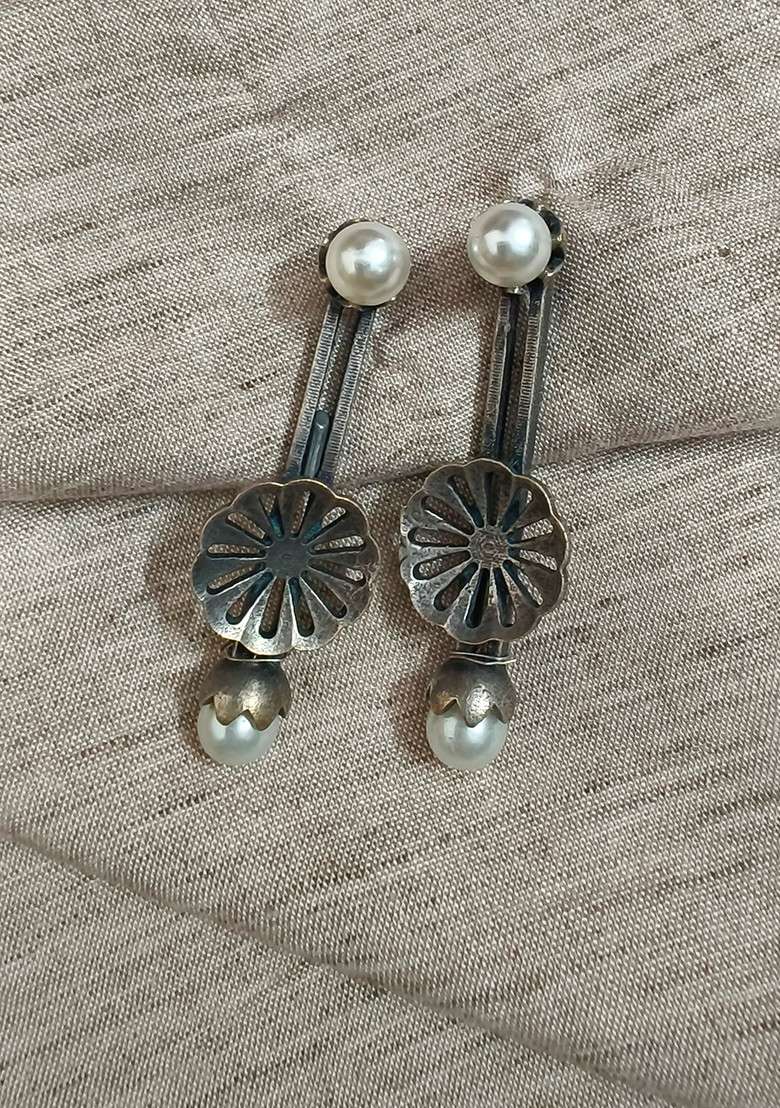Silver Brass Earrings - Indya