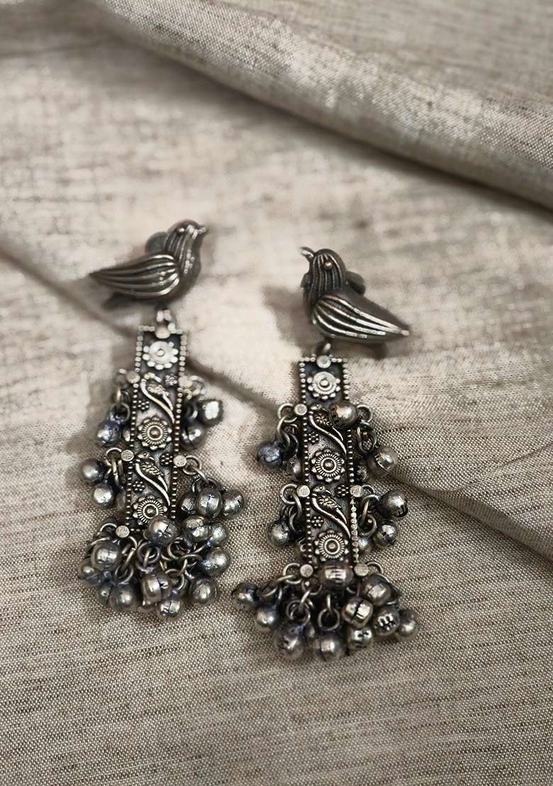 Silver Brass Earrings - Indya